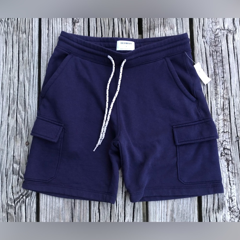 NEW Mens S OLD NAVY Blue Cargo Pocket Sweatshorts Sweats Work Out Lazy Day Short